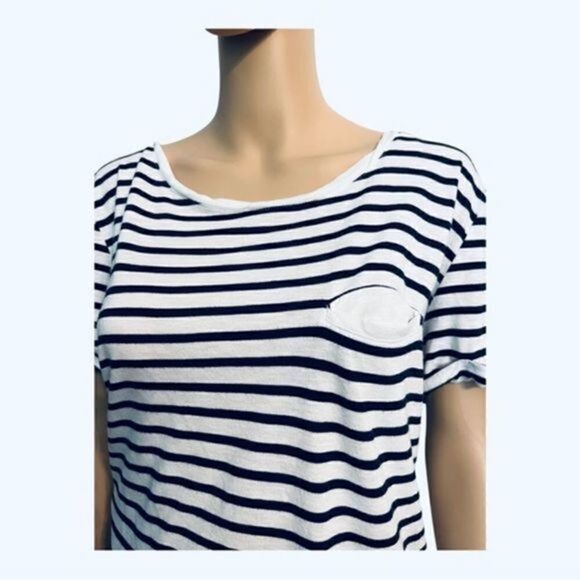 𝅺H &M Basic retro shirt/top vertical stripes white/black Women M - Picture 5 of 12